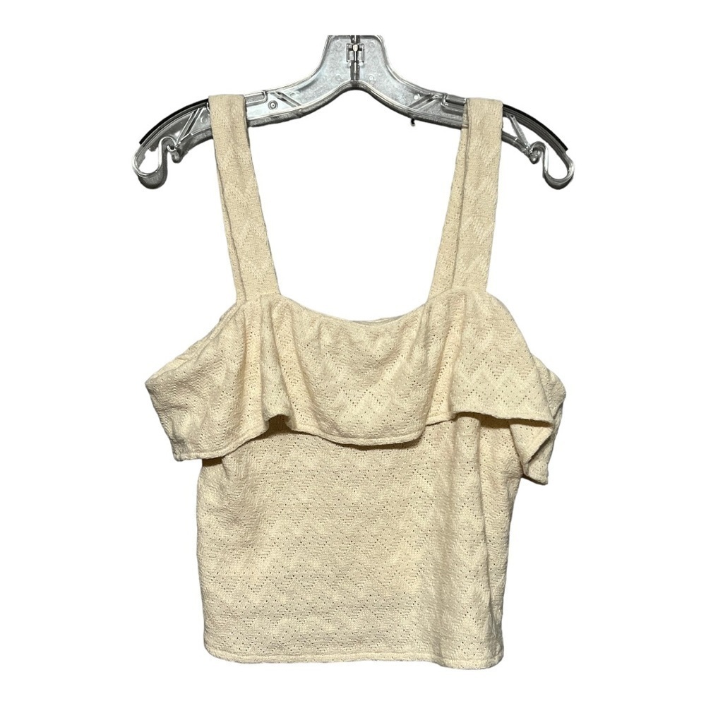 Madewell Ruffle Tank Top Ivory Large Sleeveless Ruched Cropped Feminine